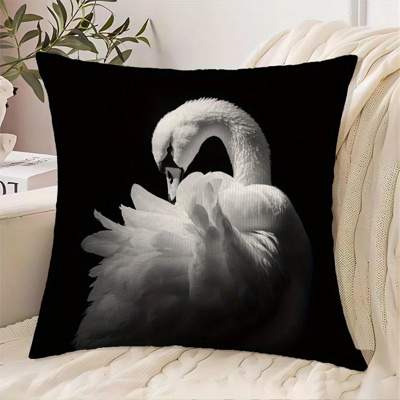 High quality swan art pillowcase decorative pillow cover black and white print cushion sham for modern bedroom home decor gift