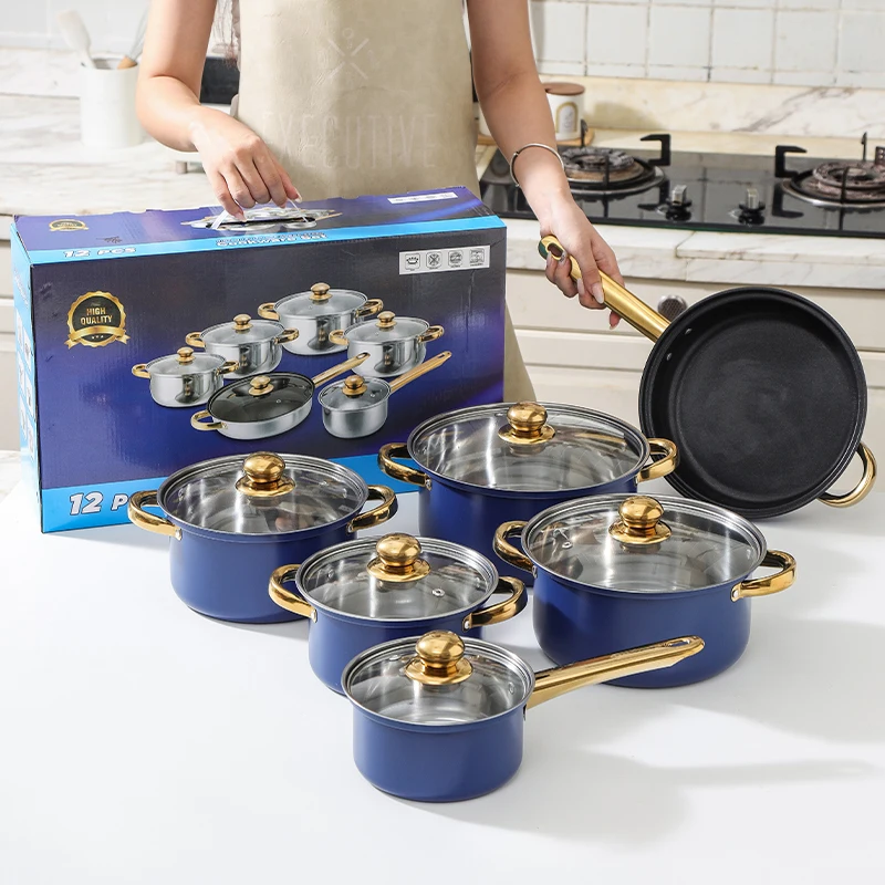 113hot High Quality Stainless Steel Nonstick Cookware Set 12 Pieces a Set of Stock Pot Stew Pan Cooking Pots Frying Set
