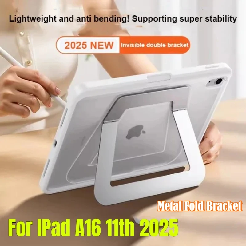 

2026 New PC Pen Slot Metal Folding Bracket Case for 2025 IPad Pro M5 Air 11 A16 11th Gen Air 6 5 4 10.2 10th 10.9 Mini 7 6 Cover