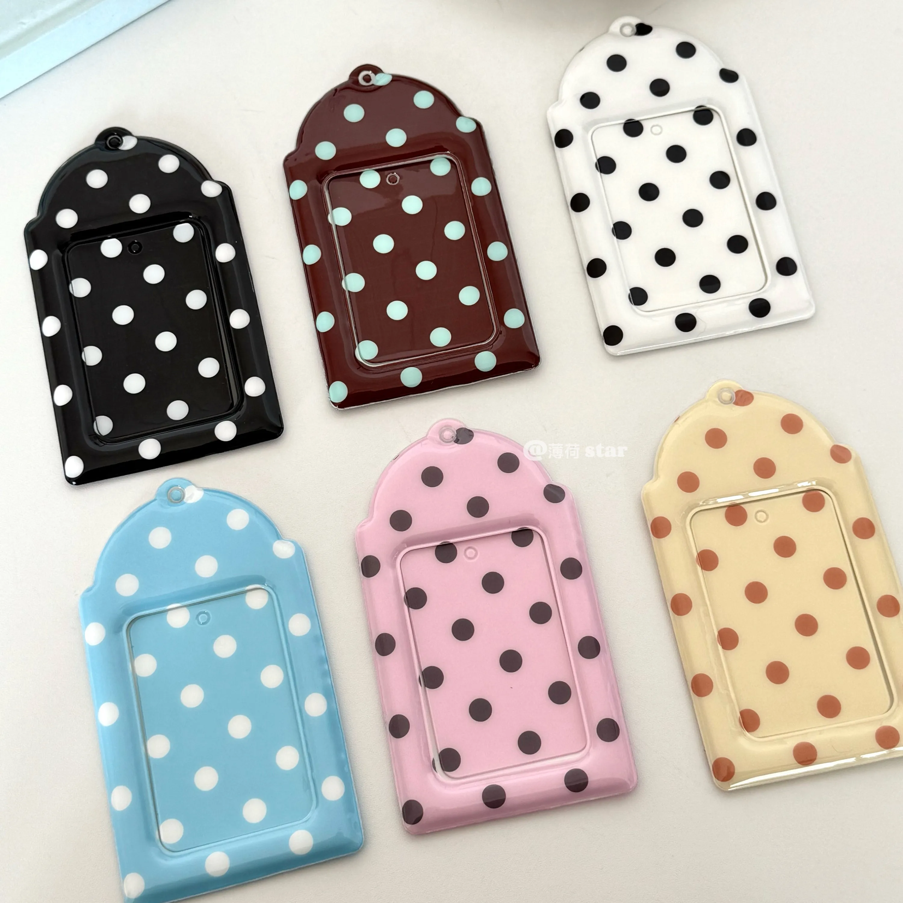 Vintage Polka Dot 3 Inch Card Holder for Instax Mini Polaroid Picture Display Keychain, Protective Sleeve for Photo Storage