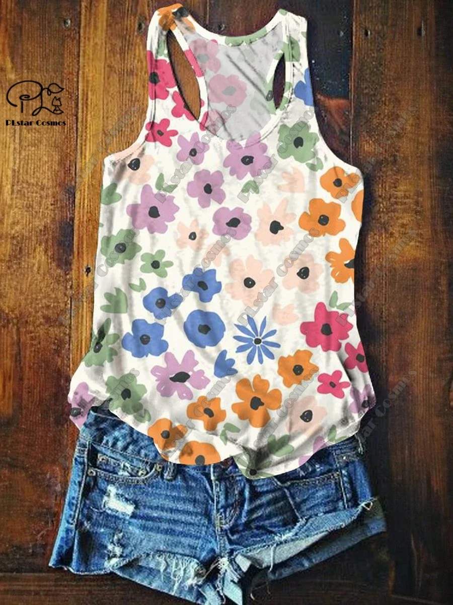 PLstar Cosmos 3D stampato Retro motivo floreale girocollo artistico da donna senza maniche canotta con scollo all'americana moda stile Casual 8