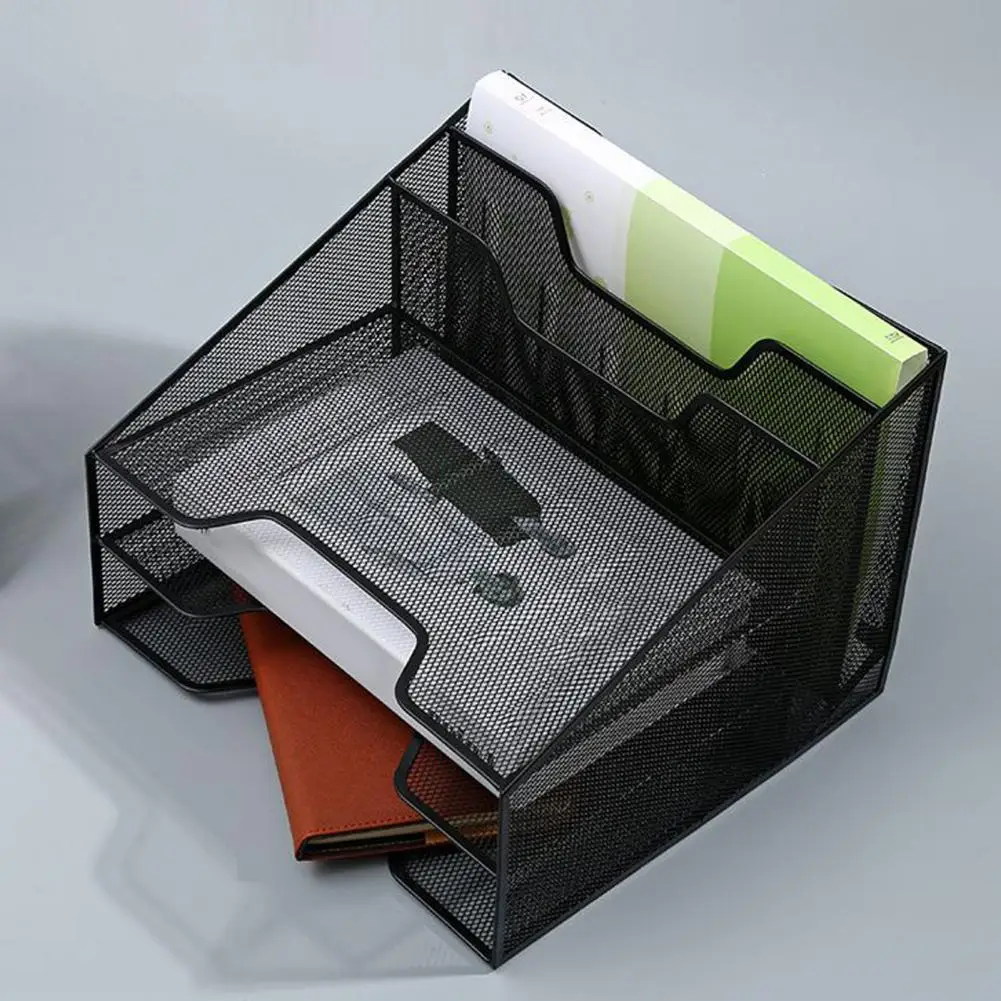 

Office Letter Tray Organizer Desk Mesh File Organizer with 3 Paper Tray And 2 Vertical Upright Section Metal File Folder Sorter