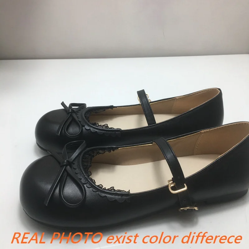 ASILETO 32 33 Women Flats Round Toe Bowknot Buckle Strap Plus Size 44 45 Soft Sweet Dress Shallow Girls Student Shoes Spring