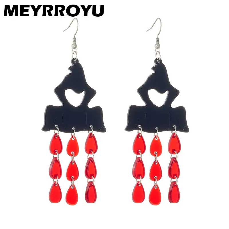 MEYRROYU 2023 New Acrylic Water Drop Wizard Pendant Earrings for Women Halloween Theme Party Jewelry Holiday Cosplay Accessories