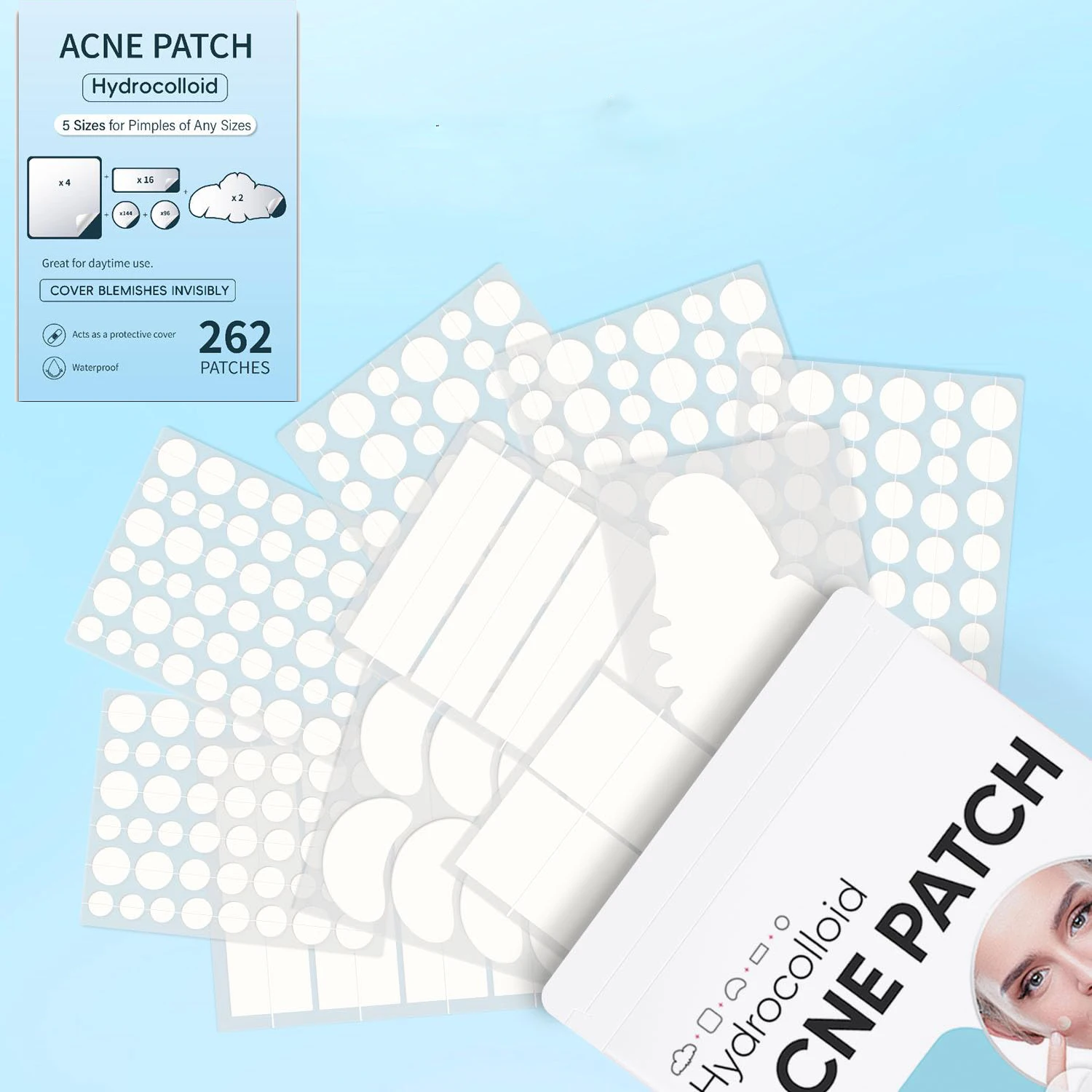 Large Pimple Patches For Face, Big Hydrocolloid Bandages For Body, Chin, Forehead, Chest, Back Zit 262/200PCs Hydrocolloid Patch