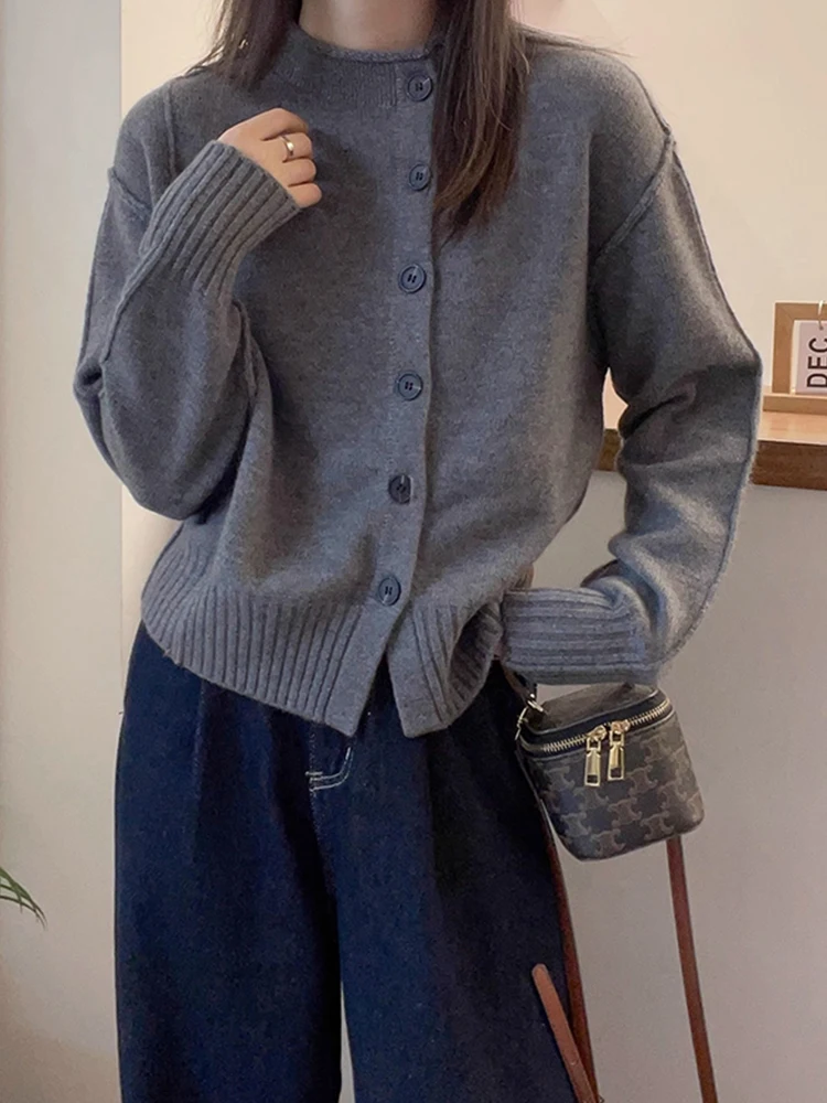 Ele Camere ニットカーディガン レディース ソフト ロングスリーブ 冬 ファッショナブル 多用途 ボタンアップ セーター ストレートカット スリ