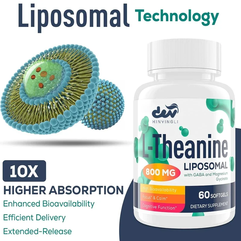 Liposome L-theanine 500mg, multivitamin GABA 200mg and magnesium 100mg, non GMO and gluten free -60 capsules