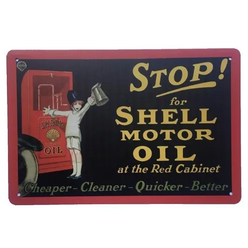Stop for Motor Oil Sign Petrol Bar Red Cabinet Man Cave Metal 30cm x 20cm --Tin Sign