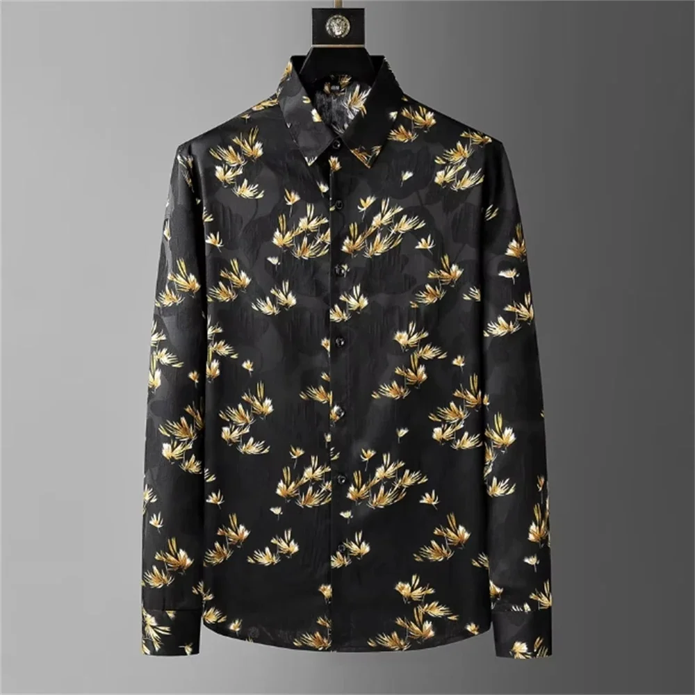 高級プリントシャツメンズ長袖カジュアルシャツ高品質ファッションプレミアム韓国語版トップ大きいサイズ紳士服