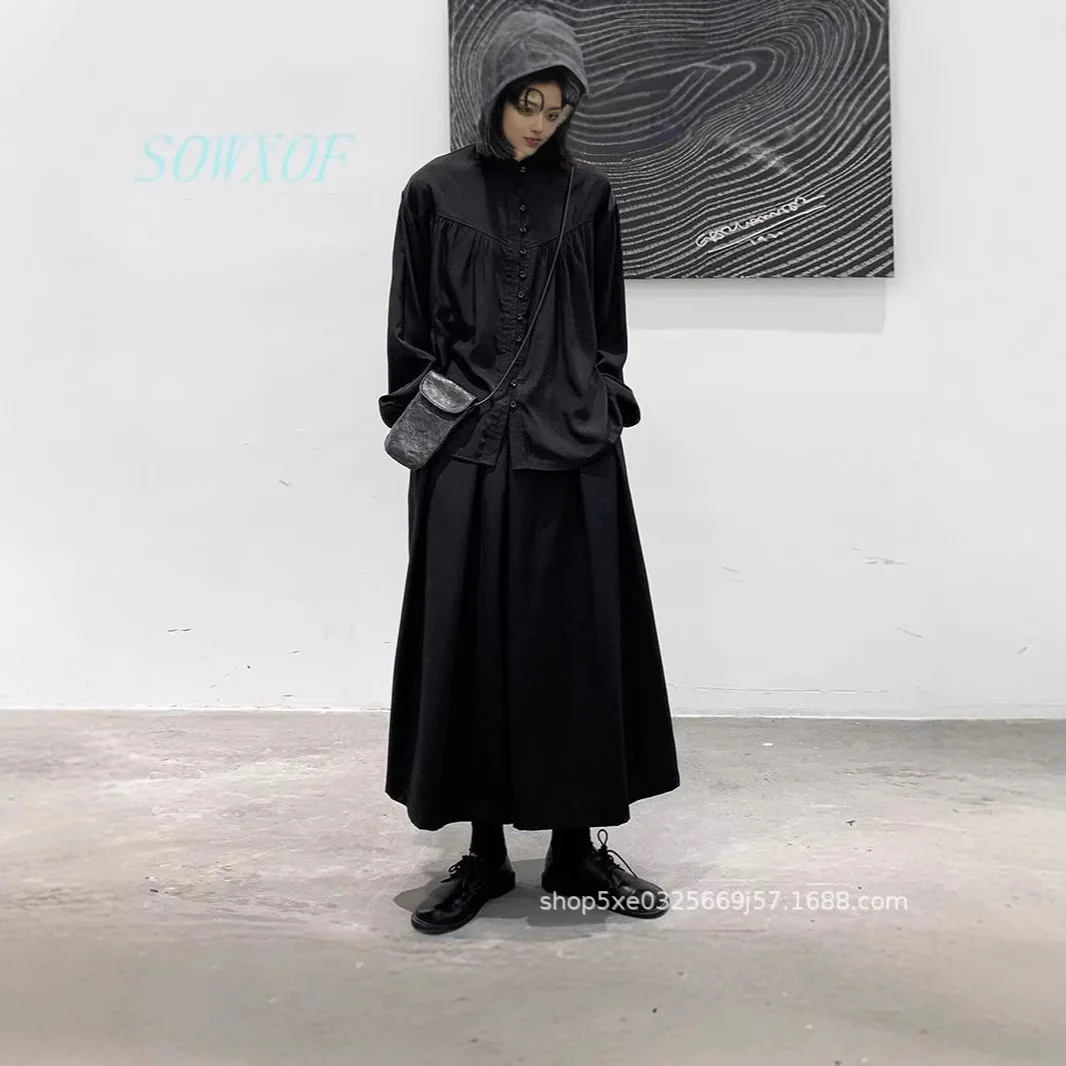 Dark Avant-Garde Loose Wide Leg 9/10 Pleated Harem Pants Men's Minimalist Casual Trousers