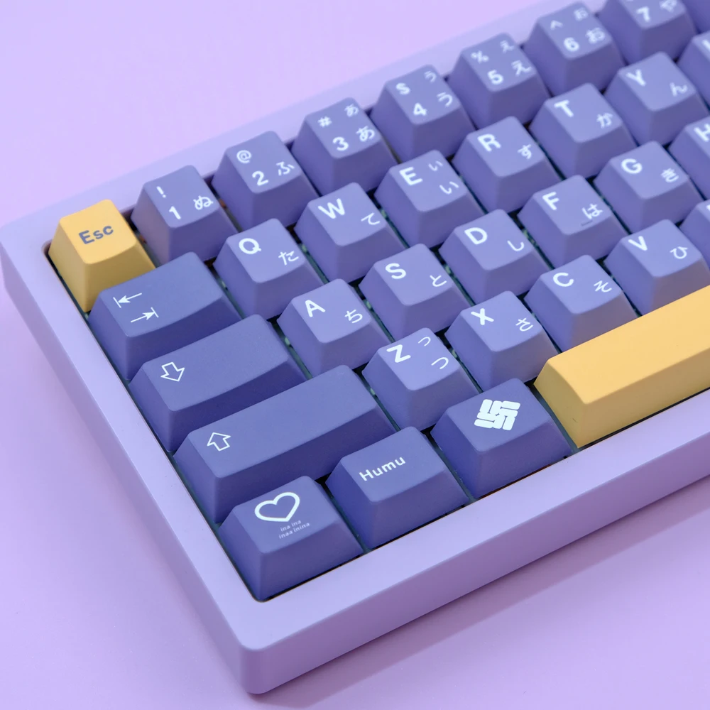 129 Keys Purple Yellow Keycaps Japanese Cherry Profile PBT 5-side Dye Sublimation Keycap For MX Switch Mechanical Keyboard