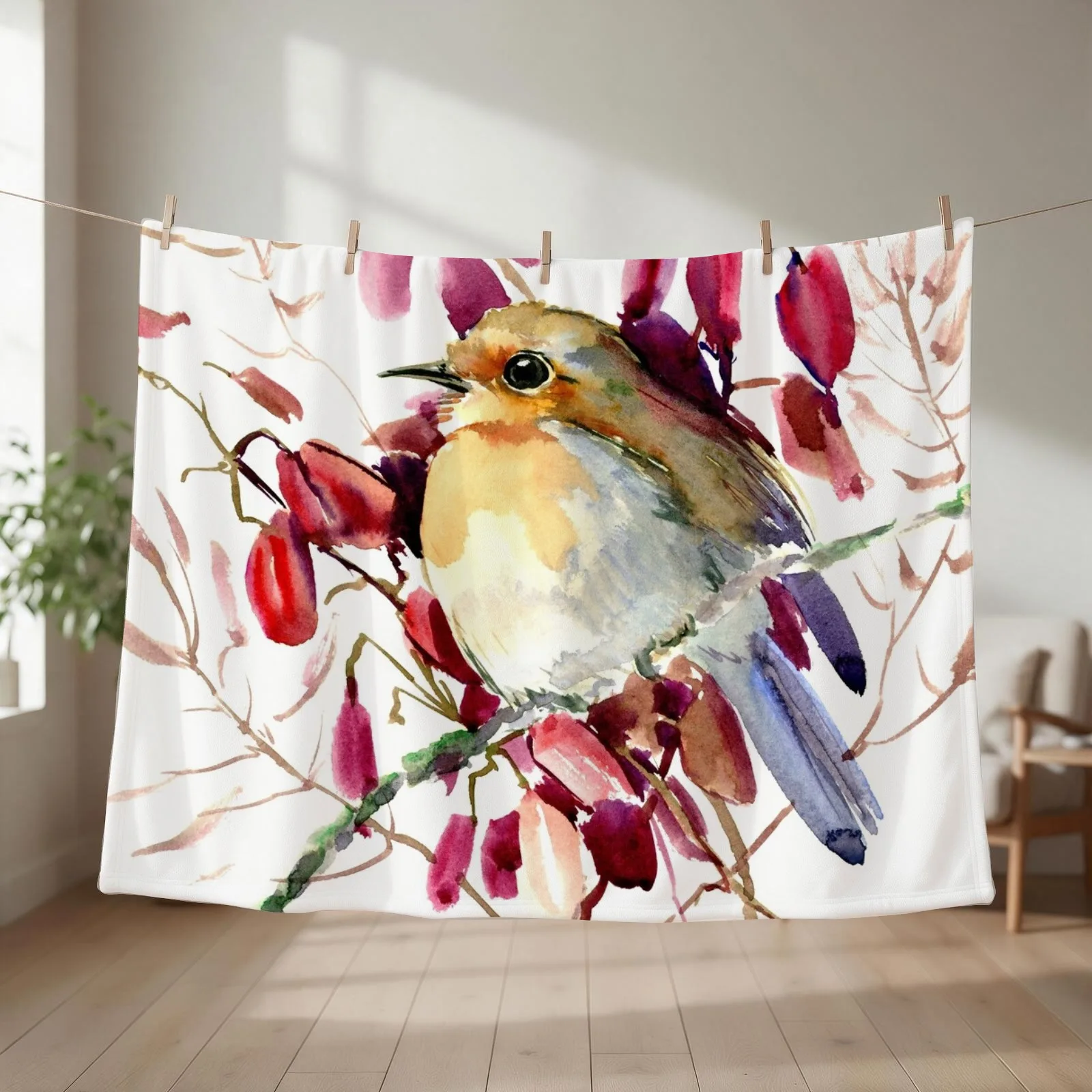Robin Bird Throw Blanket couch cozy soft plush fuzzy picnic outdoor blanket