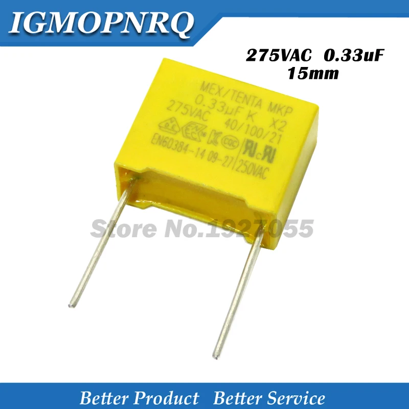 

10pcs 330nF capacitor X2 capacitor 275VAC Pitch 15mm X2 Polypropylene film capacitor 0.33uF