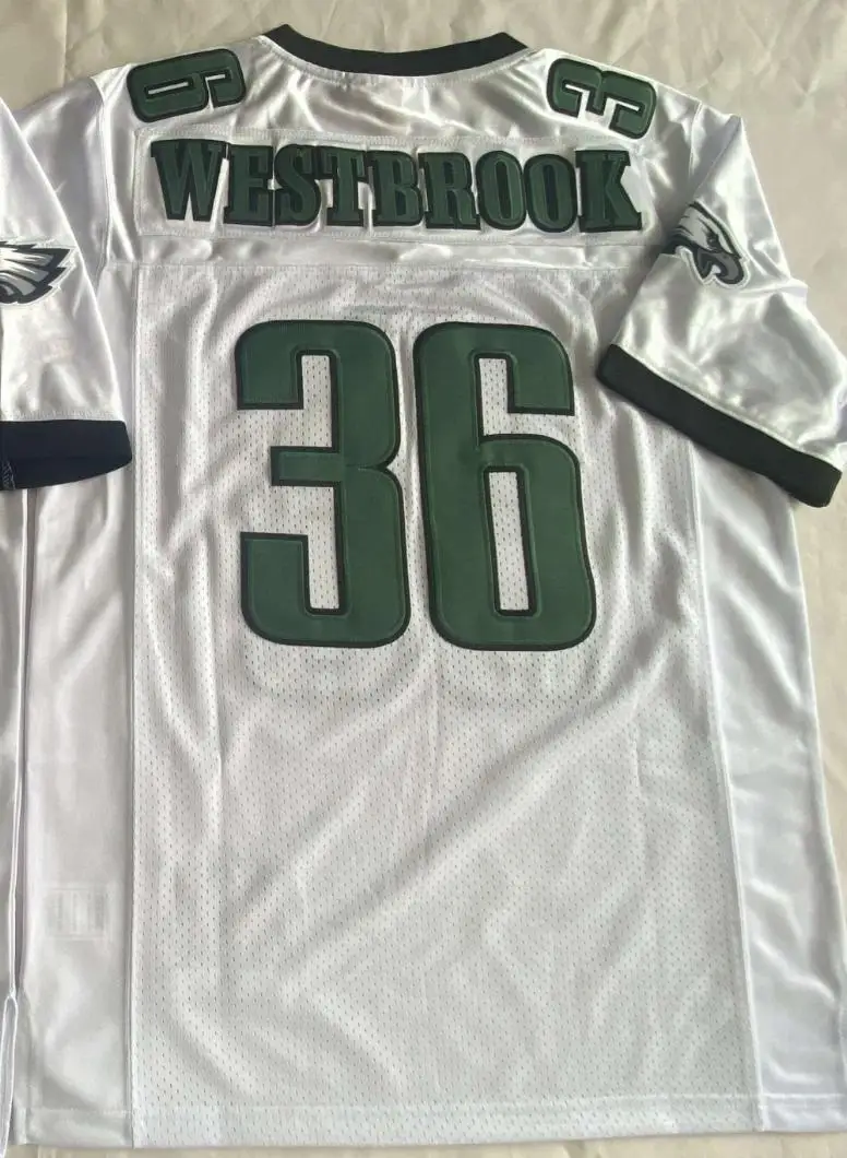 قميص كرة القدم 36 WESTBROOK أبيض وأسود وأخضر ريترو مخيط للرجال دروبشيبينغ