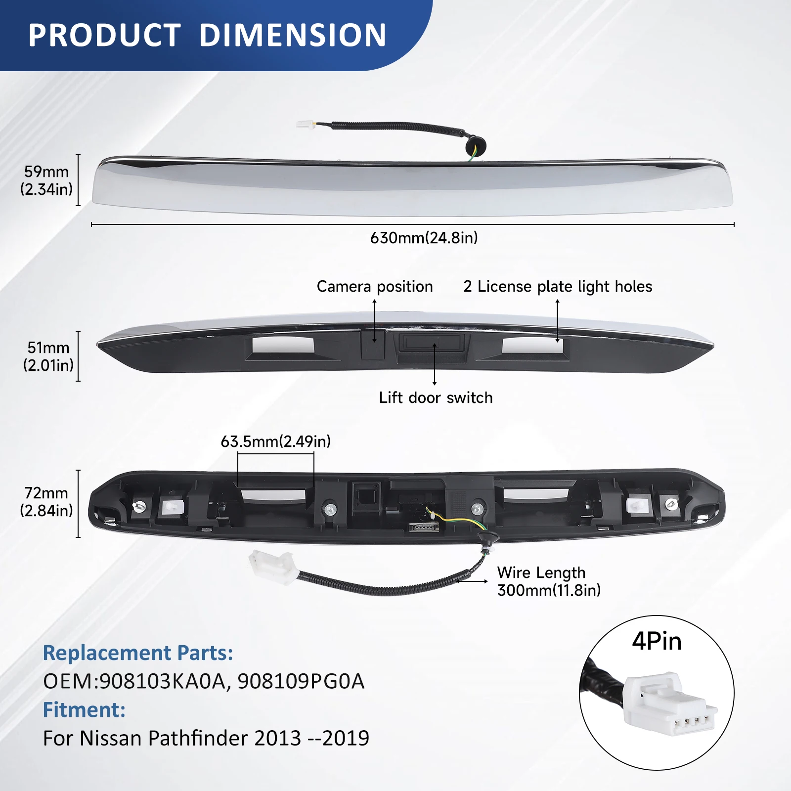 OEM 90810-9PG0A 908103KA0A Car Rear Trunk Switch Tailgate Door Chrome Liftgate Handle For Nissan Pathfinder 2013 2014 2015-2019 4