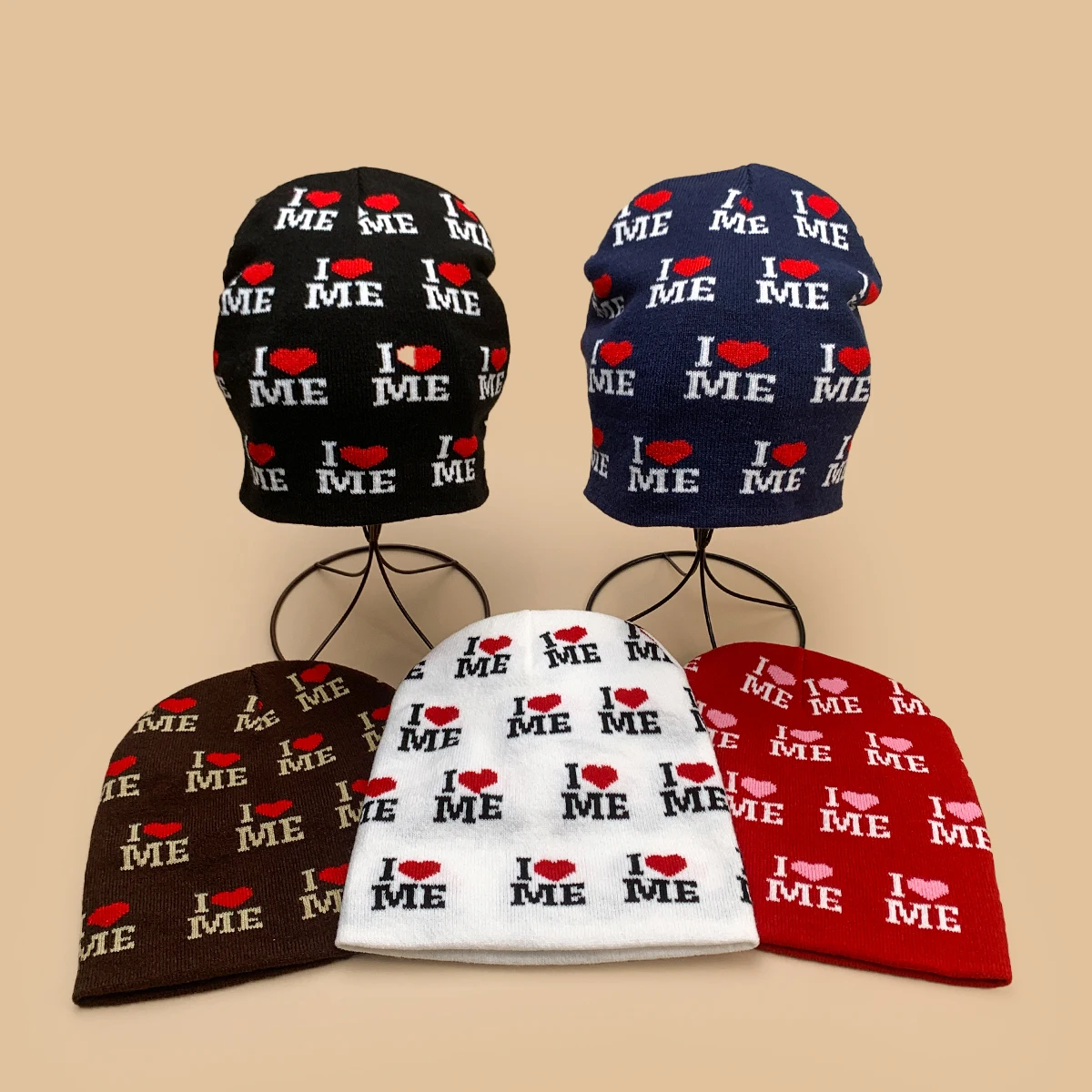 Korean Retro Niche Jacquard Letter Love Knitted Hats New Men Women Warm Casual Versatile Color Block Fashion Personal Beanies