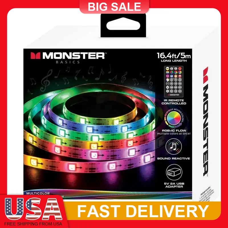 

5M RGBIC LED Strip Lights Music Sync Sound Reactive USB Powered Color Changing Tape Lights with Remote for Room Bedroom Decor