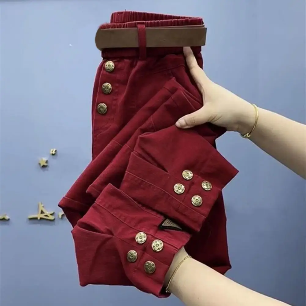 

Women Harem Pants Thick Warm Women's Harem Pants Elastic Waistband Belt Pockets Cargo Trousers