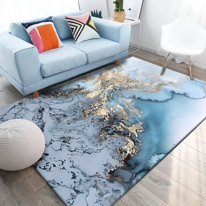 

Abstract Blue Gold Sea Water Coffee Table Carpet For Living Room Anti-slip Kitchen Rug Home Bedroom Bedside Mat Doormat Nordic