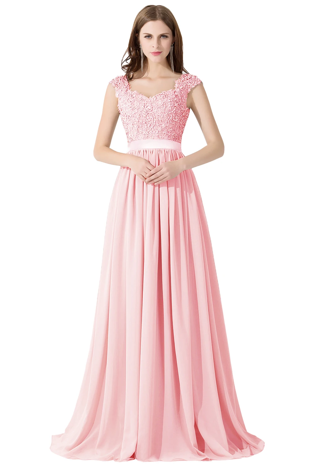 BABYONLINE A Line Pink Bridesmaid Dresses for Beads Sequin Chiffon Wedding Party Long Illusion Back Prom Gowns robe soirée