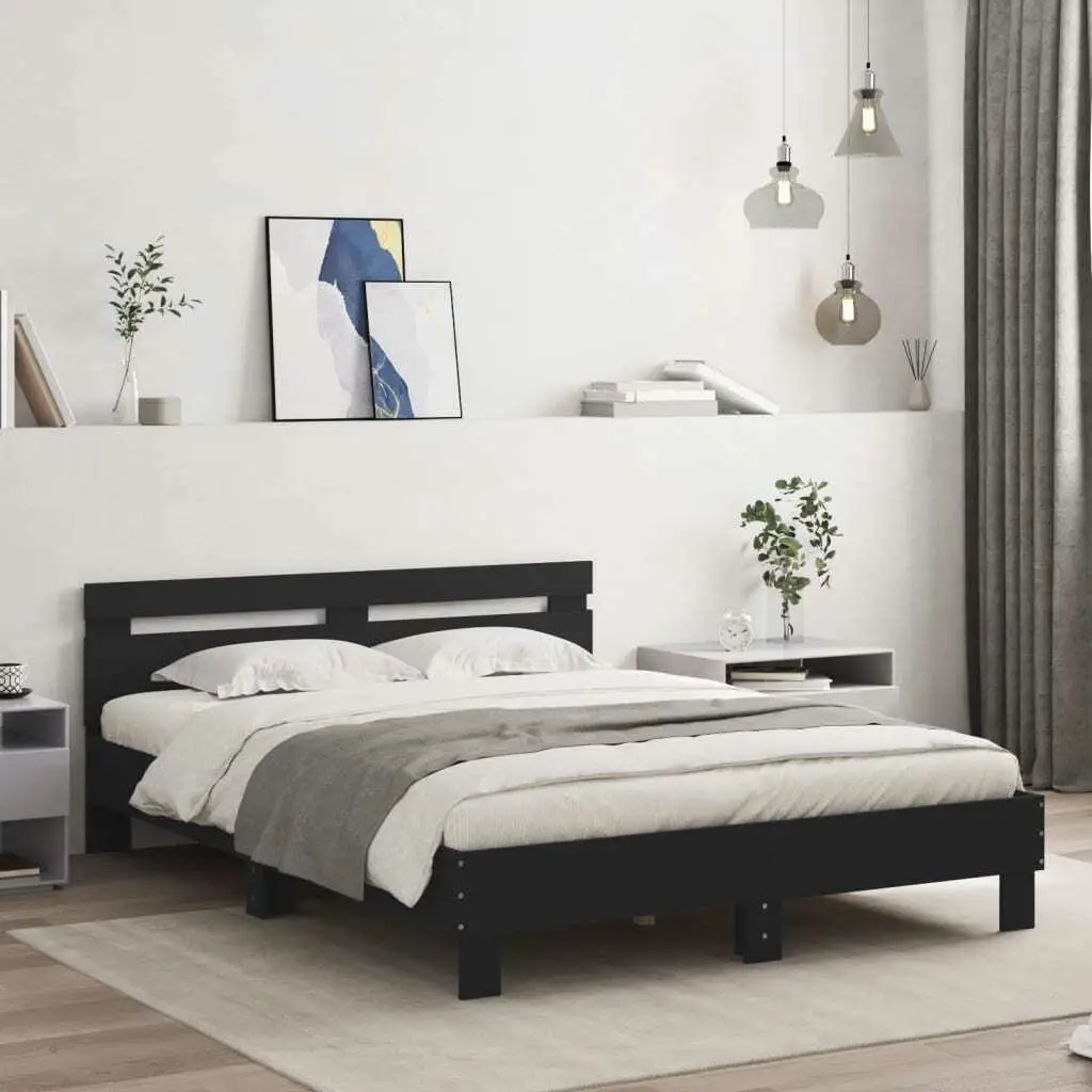 Black Bed Frame 140x200 cm - No Mattress Included, Stylish & Sturdy Design