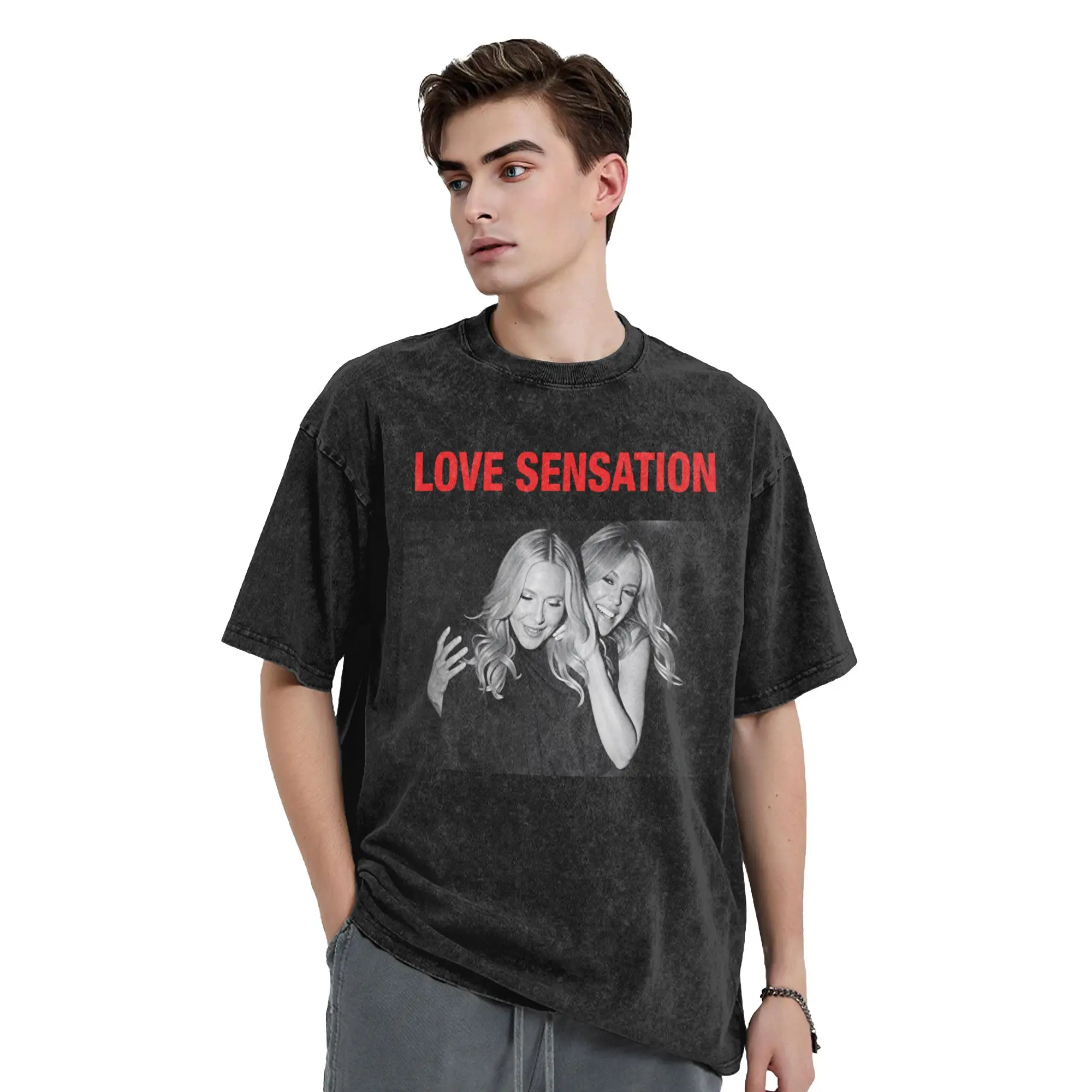 Oversized Washed T-Shirt Madonnas Kylie Minogue Love Sensation Cotton T Shirts  Leisure Tshirt for Men Beach Y2K Clothing