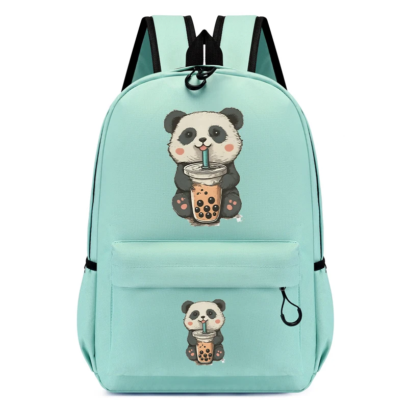 Primary School Bag Little Panda Drinking Boba Print School Backpack Students Kawaii Cartoon School Bag Bookbag Children Bagpacks