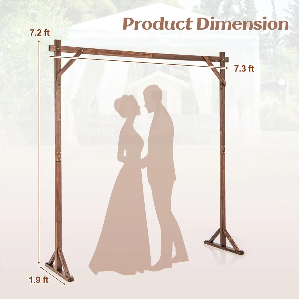 7.2 FT Square Wedding Arch Wooden Arbor Backdrop Stand w/ Triangular-Shaped Base