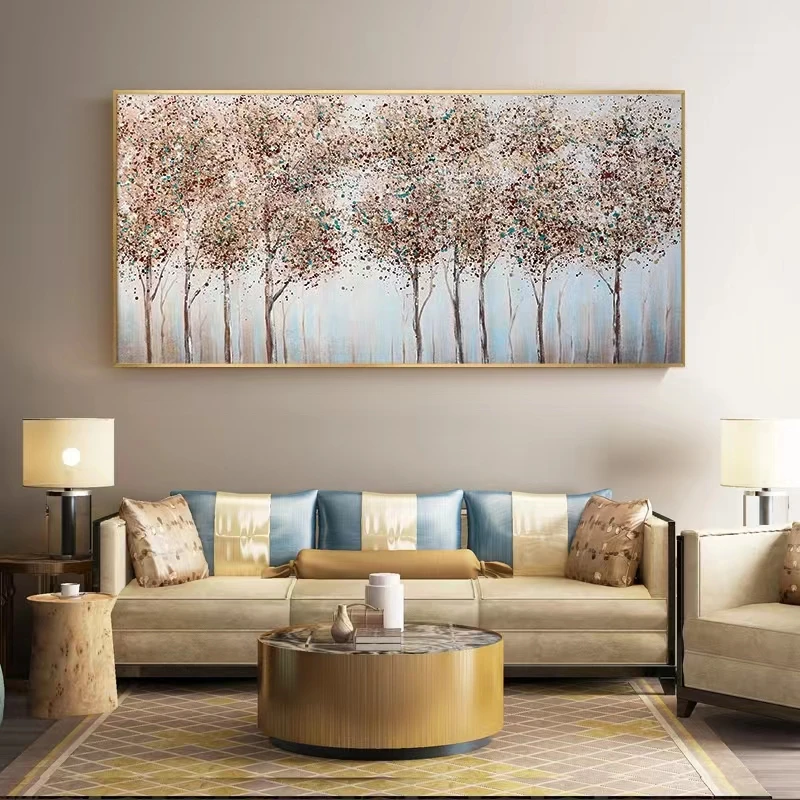 Handpainted Oil Painting Fortune Tree Abstract Decorative Painting Sofa Background Wall Painting Bedroom Bedside Canvas Painting