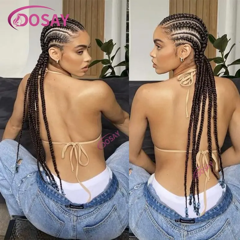 Perruque synthétique tressée en Cornrow Box pour femmes africaines noires, tresses avant en dentelle, tressage de 36 pouces