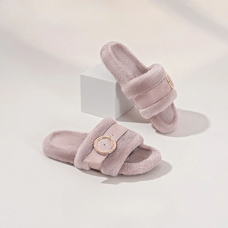 

Fashionable Women's Fuzzy Slippers Warm Winter Anti-slip Thick-soled Toe-outdoor Wearable Cozy Home Slippers