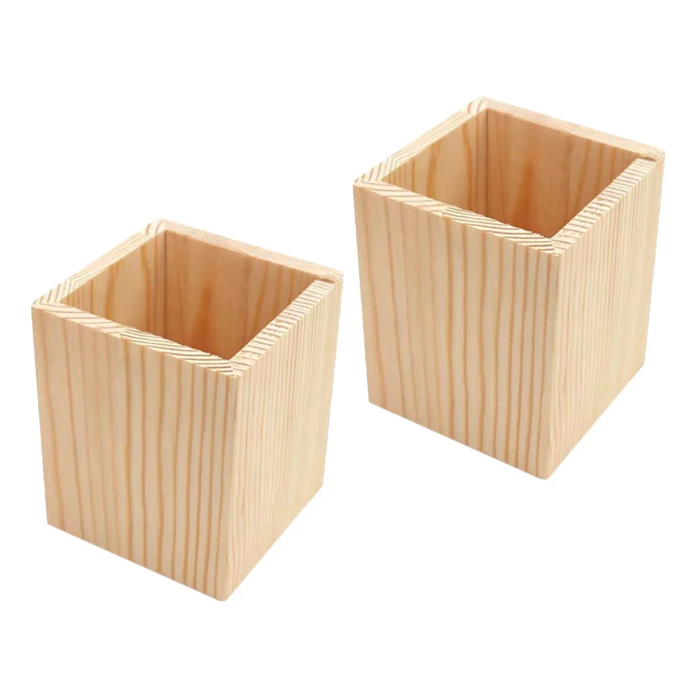 

2 Pcs Pine Pen Holder Pot Gel Container Makeup Brush Storage Box Mini Flowerpot Wood Holders DIY Break-resistant