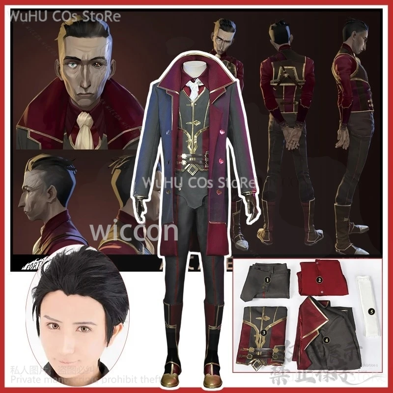 

Anime Game LOL Arcane Cosplay Silco Costume Wig Military Uniform Trench Coat Boot For Man Halloween Christmas Party Customized