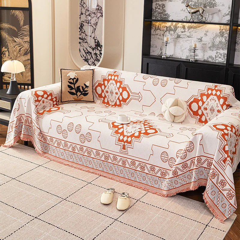 Chinese Printed Sofa Towel for Living Room Anti-Skid Couch Slipcover with Tassels Easy-Care Home Accessories for All Seasons