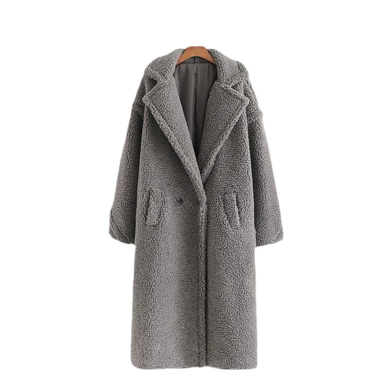 Abrigo largo de oso de peluche de piel sintética para mujer, abrigos gruesos y cálidos con estilo, chaqueta de Cachemira falsa, talla grande, gris,