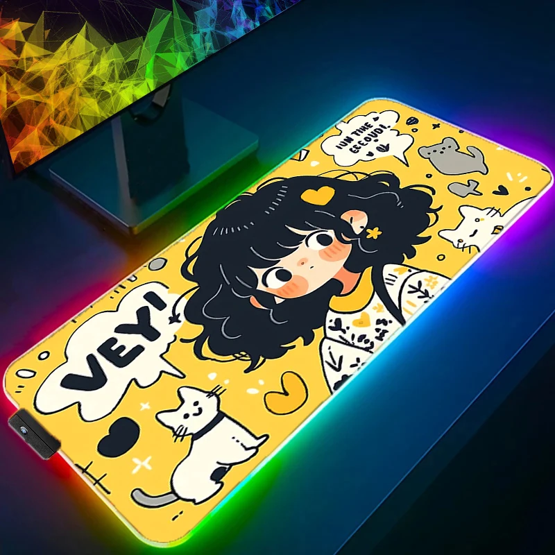 

RGB LED Gaming Mouse Pad Computer Desk Mat Trendy Graffiti Table Keyboard Pad Laptop Rubber Non-slip Back Mousepad Cushion