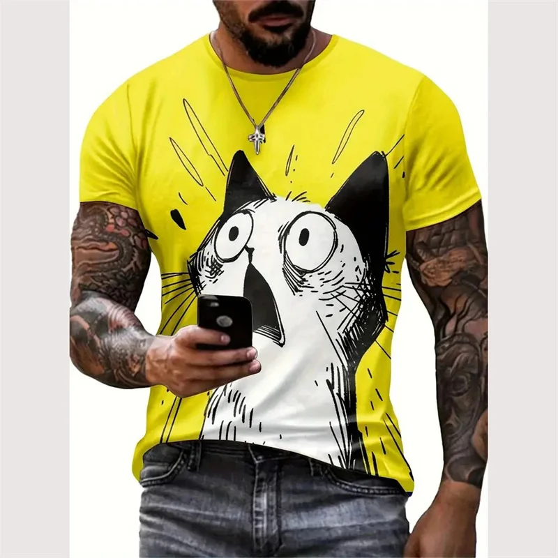 Summer Animal 3D Printed T Shirt For Men Cat Pattern T-Shirt Casual Short Sleeve Tee Fashion Men's Oversized Clothing Streerwear