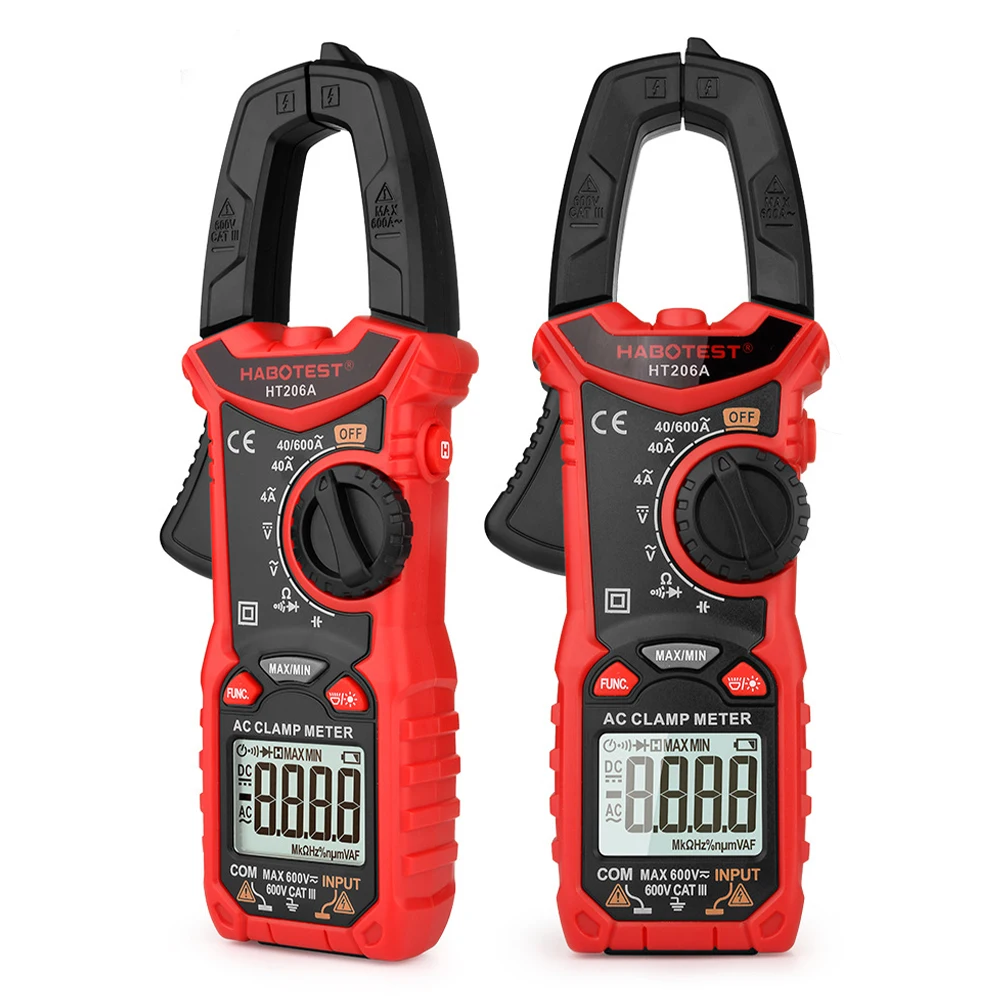 Digital Clamp Meter HT206A HT206B HT206D 600A AC DC Current Two-color Backlight NCV Voltmeter Ammeter for Electrician Tool