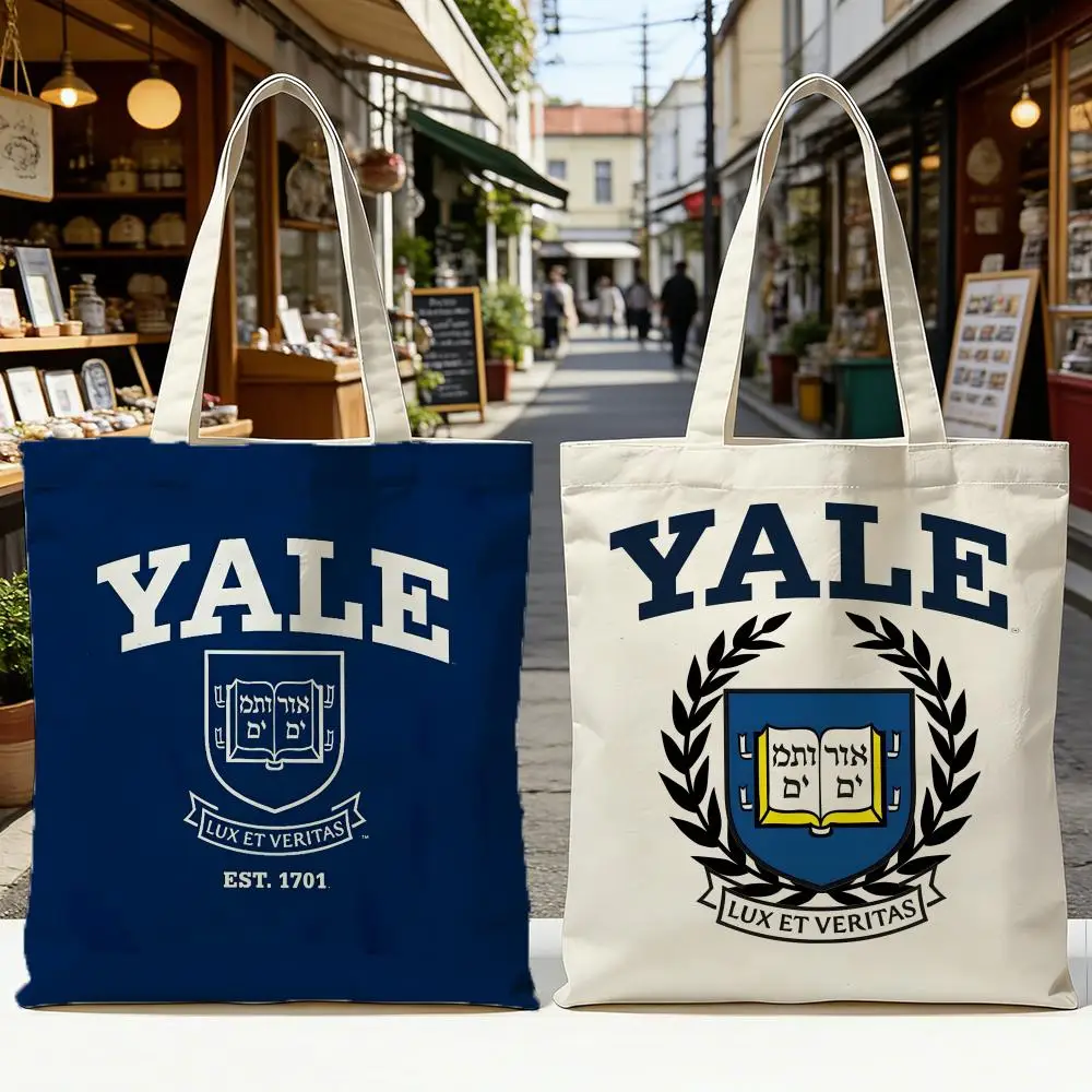 Storage Bags Washable Reversible Shopping Bag with White Handles, for Daily School & Market Use Yale University
