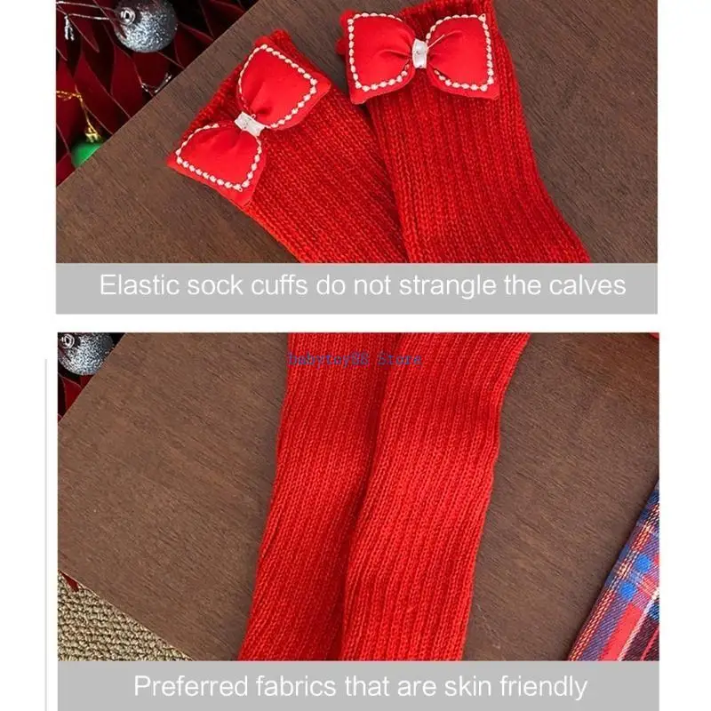 Y4UD متماسكة تدفئة الساق لشتاء ربيع عيد الميلاد مهرجان الفتيات Bowknot مترهل الجوارب الدافئة الساق يغطي طماق تنفس #4