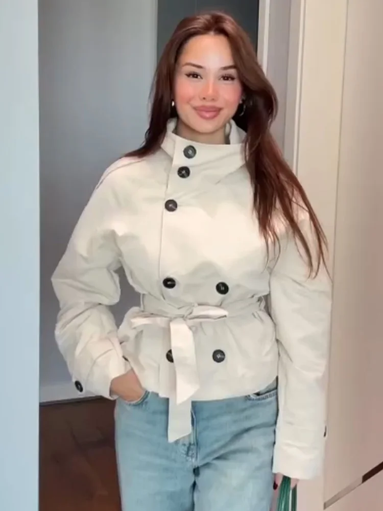 

HH осенний женский новый модный двубортный плащ на шнуровке с карманами, куртка с длинными рукавами, женское повседневное уличное короткое пальто