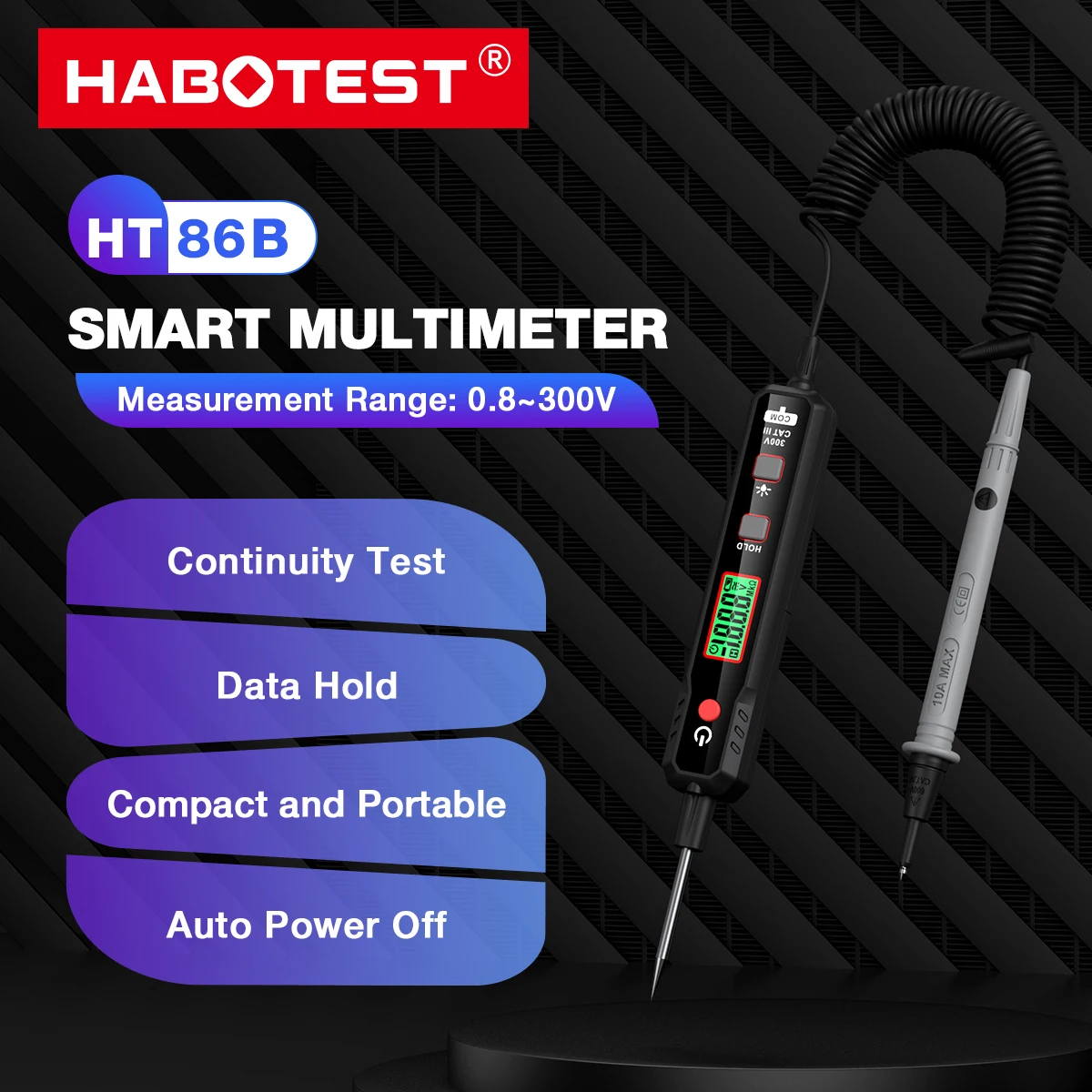 HABOTEST HT86A Автомобильный детектор напряжения Ручка Бесконтактный тестер напряжения Сопротивление непрерывности Омметр Автомобильный тест цепи неисправности Карандаш