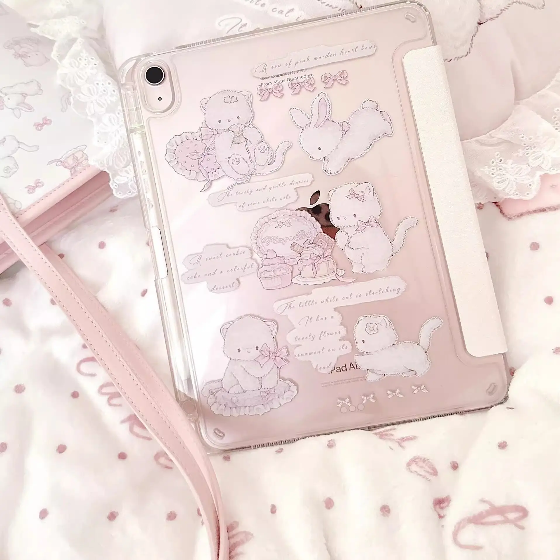 Cute Pet Cat Rabbit Party Y2K Korea Ins Cover For iPad Pro 13 11th M5 M4 12.9 A16 10 8 7 9th 10th Air 11 M2 M3 Mini Tablet Case