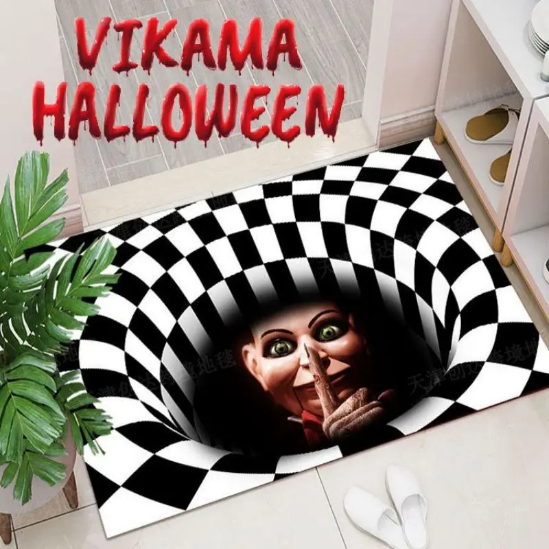 VIKAMA 규조토 할로윈 공포 기하학적 링사이드 시리즈 카펫, 집 입구 욕실 미끄럼 방지 바닥 매트, 세탁 가능 카펫