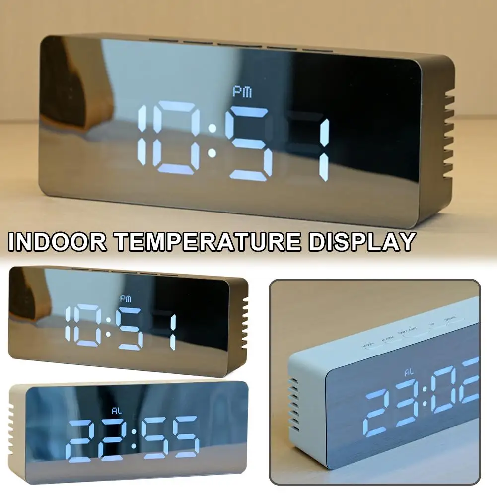 Electronic Mirror LED  Digital Alarm Clock, Temperature Date Display Mini Table Clock for Bedroom Home Office Teens Kids