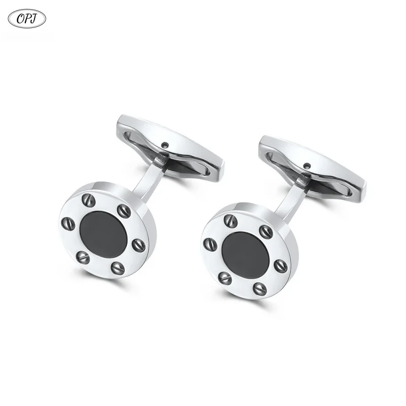 Manufacturer Retro Screw Cufflinks In Stock Creative Round Inlaid Agate Shirt Cufflinks Wholesale Price