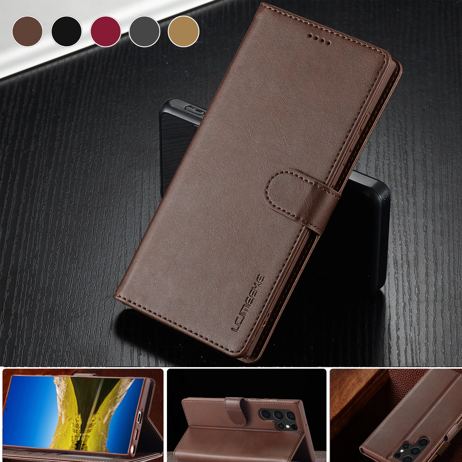 

For Samsung Galaxy S26Ultra, Luxury Wallet Stand Case PU Leather Flip Holster Protect Full Cover Shockproof Shell Manetic Buckle