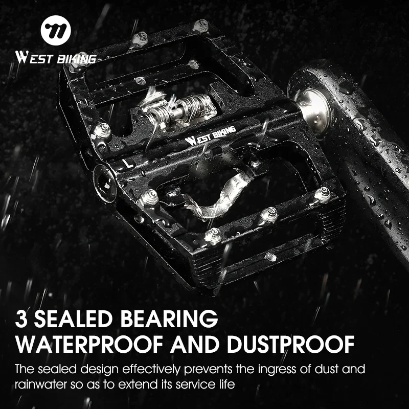 WEST BIKING Lock/Flat Double-sided Pedals 2 In 1DU Bearings MTB Pedals Anti-slip Dual-use Bicycle Pedals Cycling Accessories