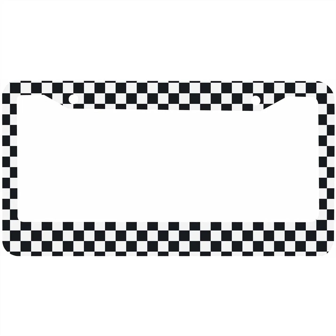 

Checkerboard License Plate Frame, Black and White Aluminum Car Tag Holder for Standard US Vehicles