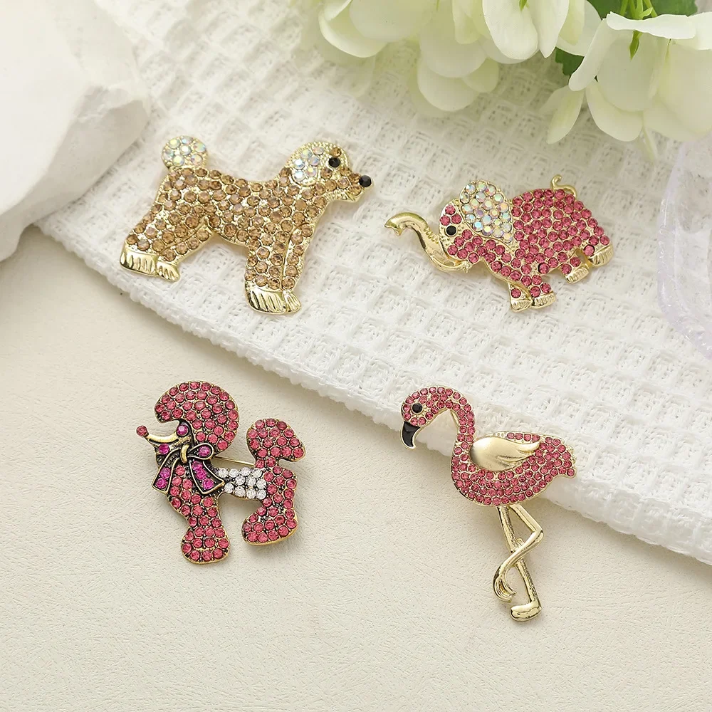 Broches de animales de elefante rosa para mujer, alfileres bonitos con diamantes de imitación, broches de cristal brillantes para vestido de niña, alfileres, joyería 2024